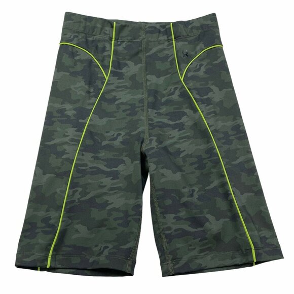 Good American Electric Feel Bike Shorts 3 US L Green Camo High Rise Athletic - Picture 1 of 12